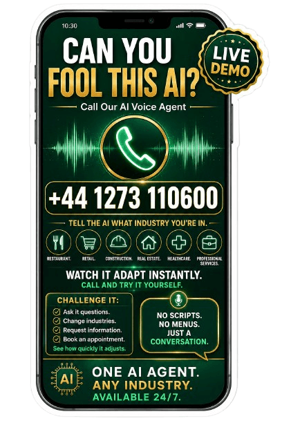 Voice Agent — call our AI voice agent, +44 1273 110600